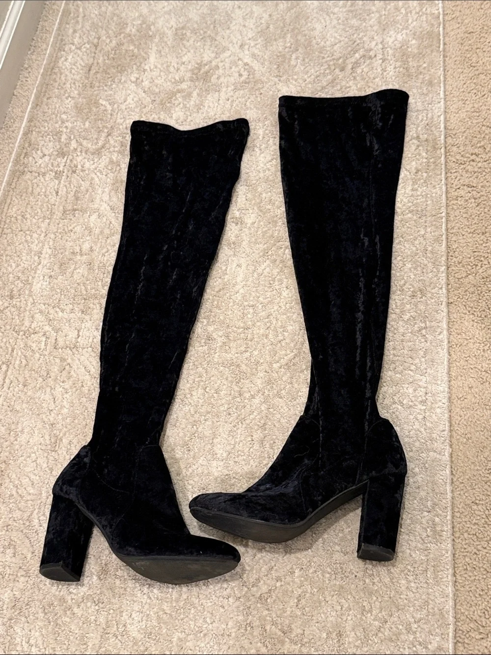 Vintage Report Black Crushed Velvet Over The Knee Boots Size 8